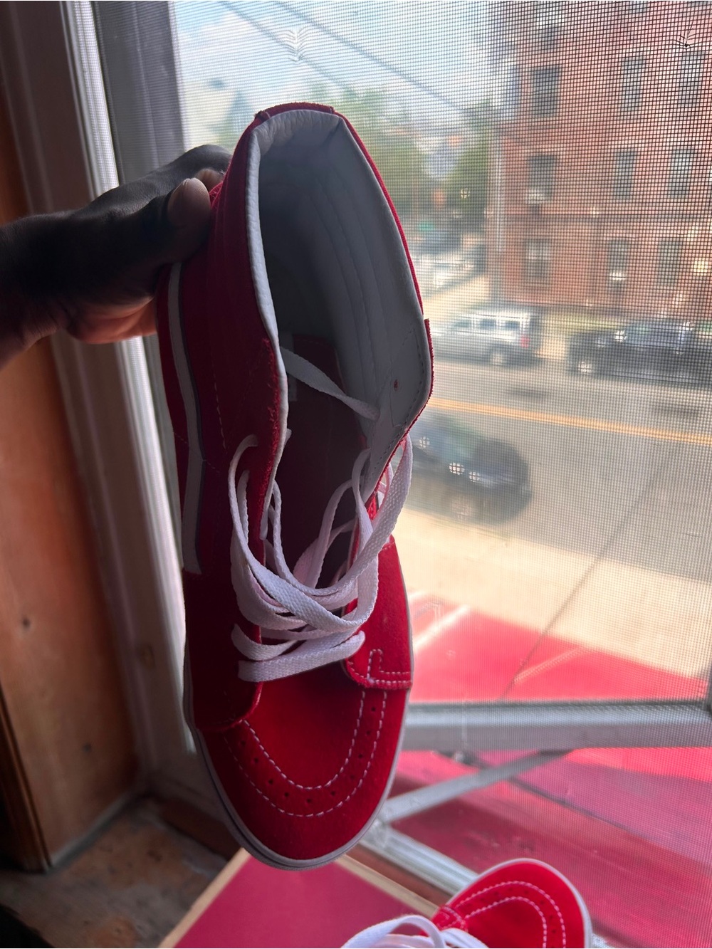 Vans Red and White High-Top Skate Sneakers - Picture 3 of 3